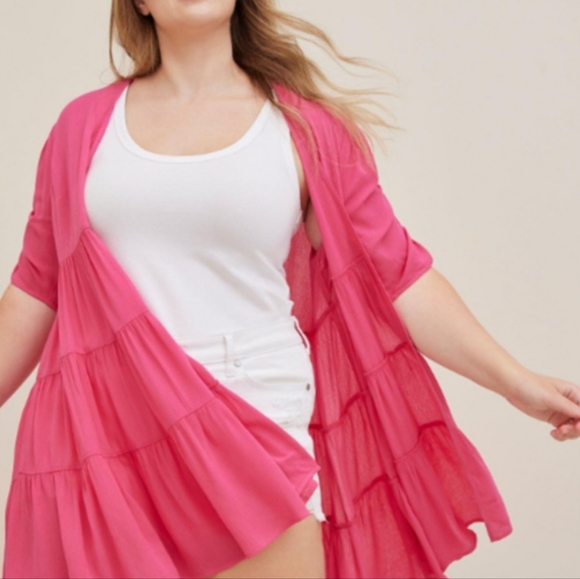 Crinkle Gauze Torrid  2X Cardigan Kimono / Swim Cover Up PINK Barbiecore - Picture 6 of 10